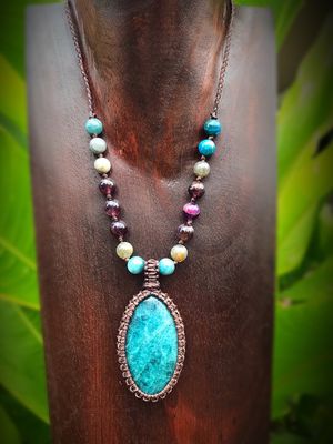 Apatite Pendant With Amethyst, Labradorite &amp; Apatite Beaded Necklace