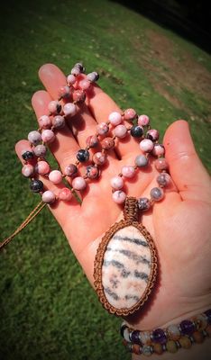 Pink Zebra Jasper Pendant Half Mala