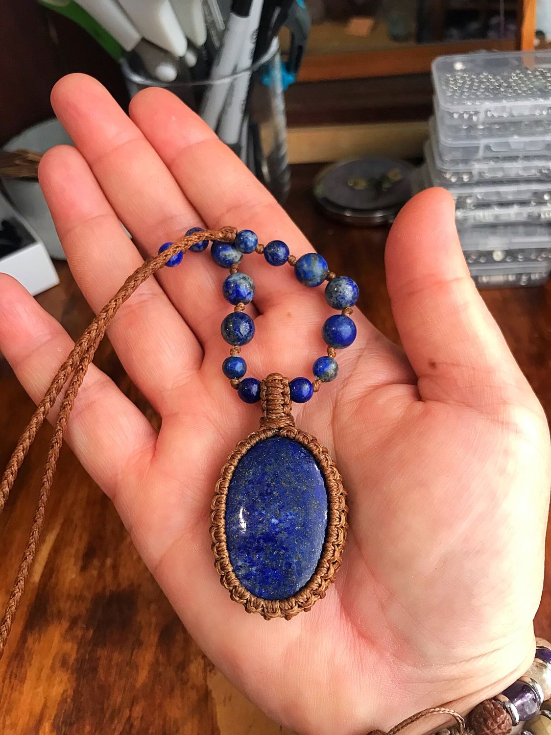 Lapis Lazuli Pendant With 7 Stones Necklace