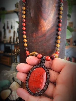 Red Jasper Half Mala With Picasso, Woodgrain &amp; Red Jasper