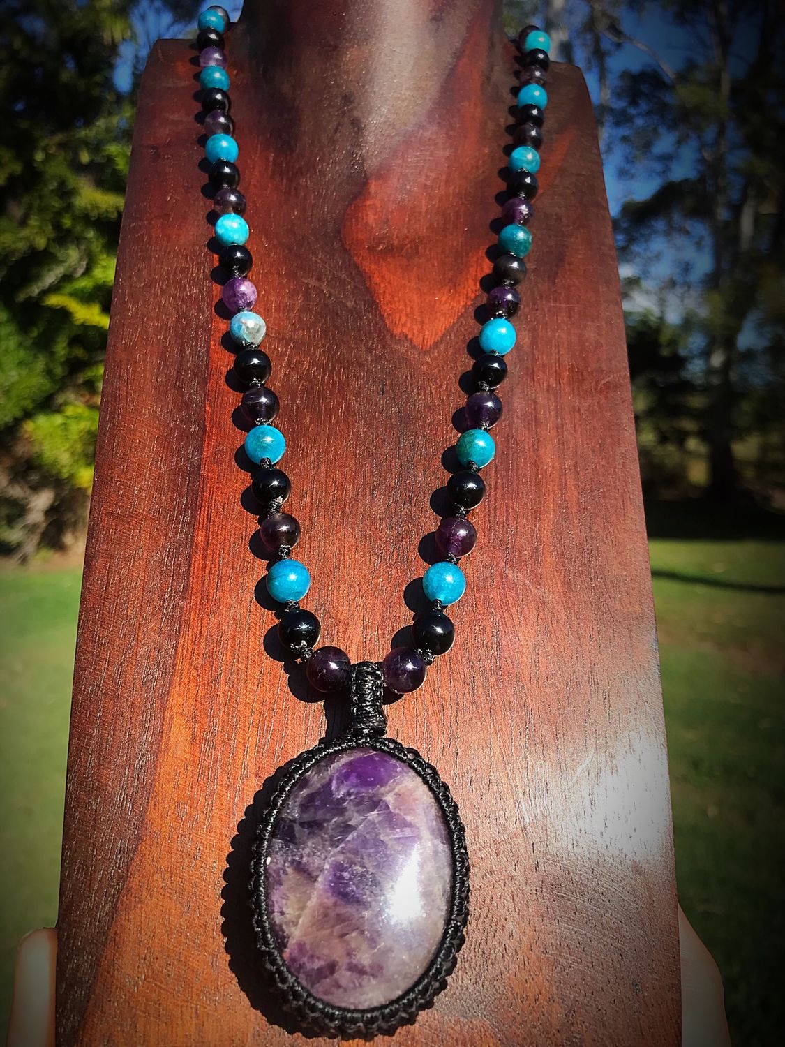 Amethyst Half Mala With Black Onyx &amp; Apatite