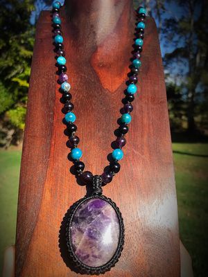 Amethyst Half Mala With Black Onyx &amp; Apatite