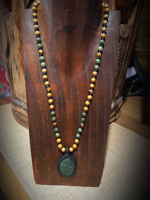 Nephrite Jade Half Mala with Tiger’s Eye, Woodgrain Jasper