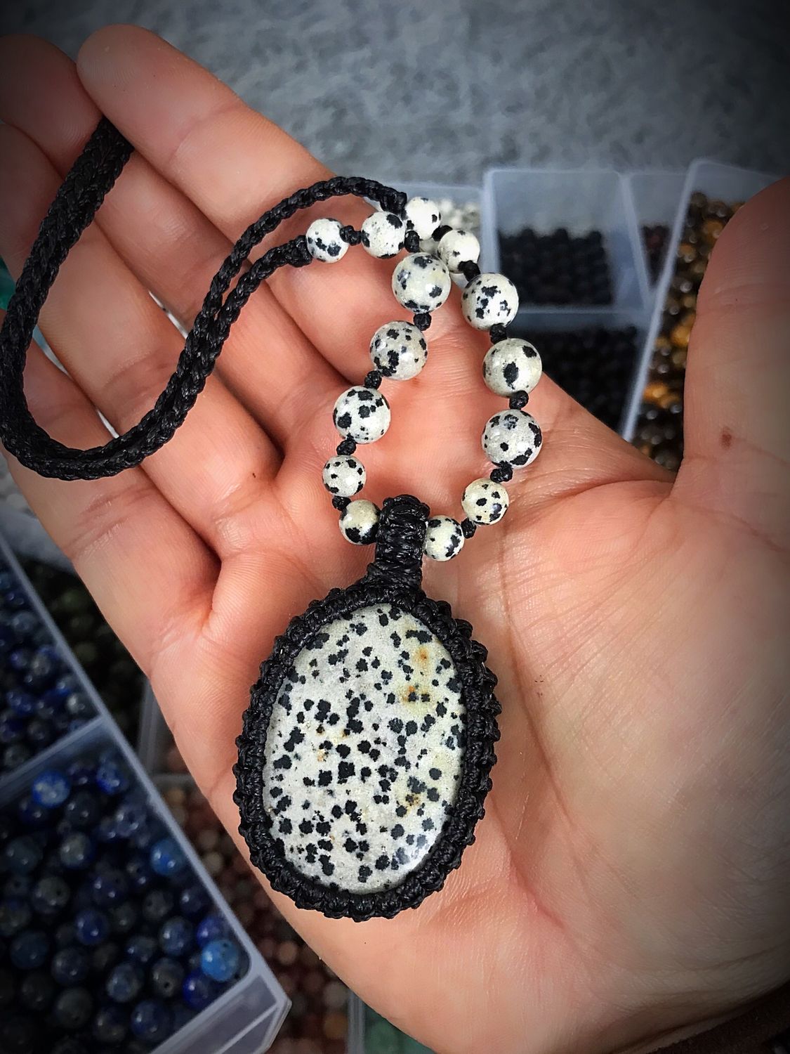 Dalmation Jasper Pendant With 7 Stones