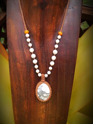 White Howlite Pendant With 9 Beads