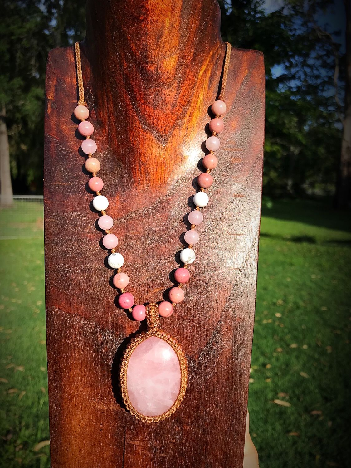 Rose Quartz Pendant with Rhodochrosite &amp; White Howlite