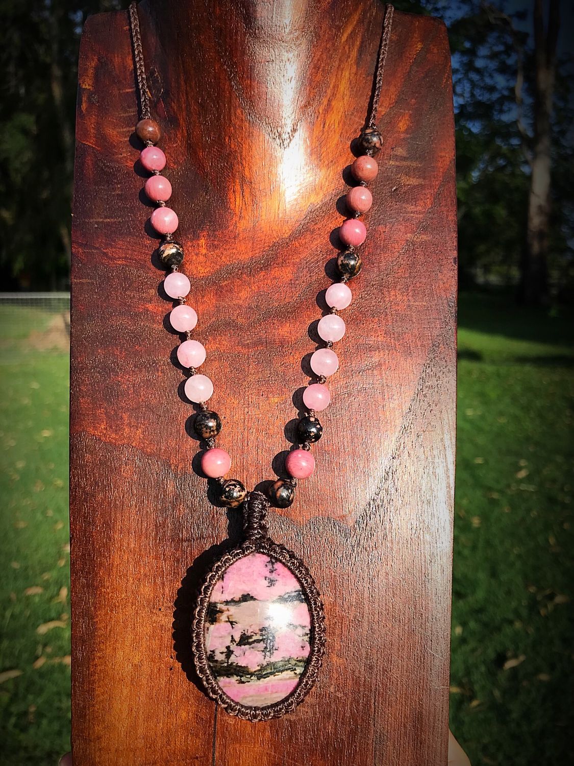 Rhodonite Necklace with Rose Quartz, Rhodochrosite