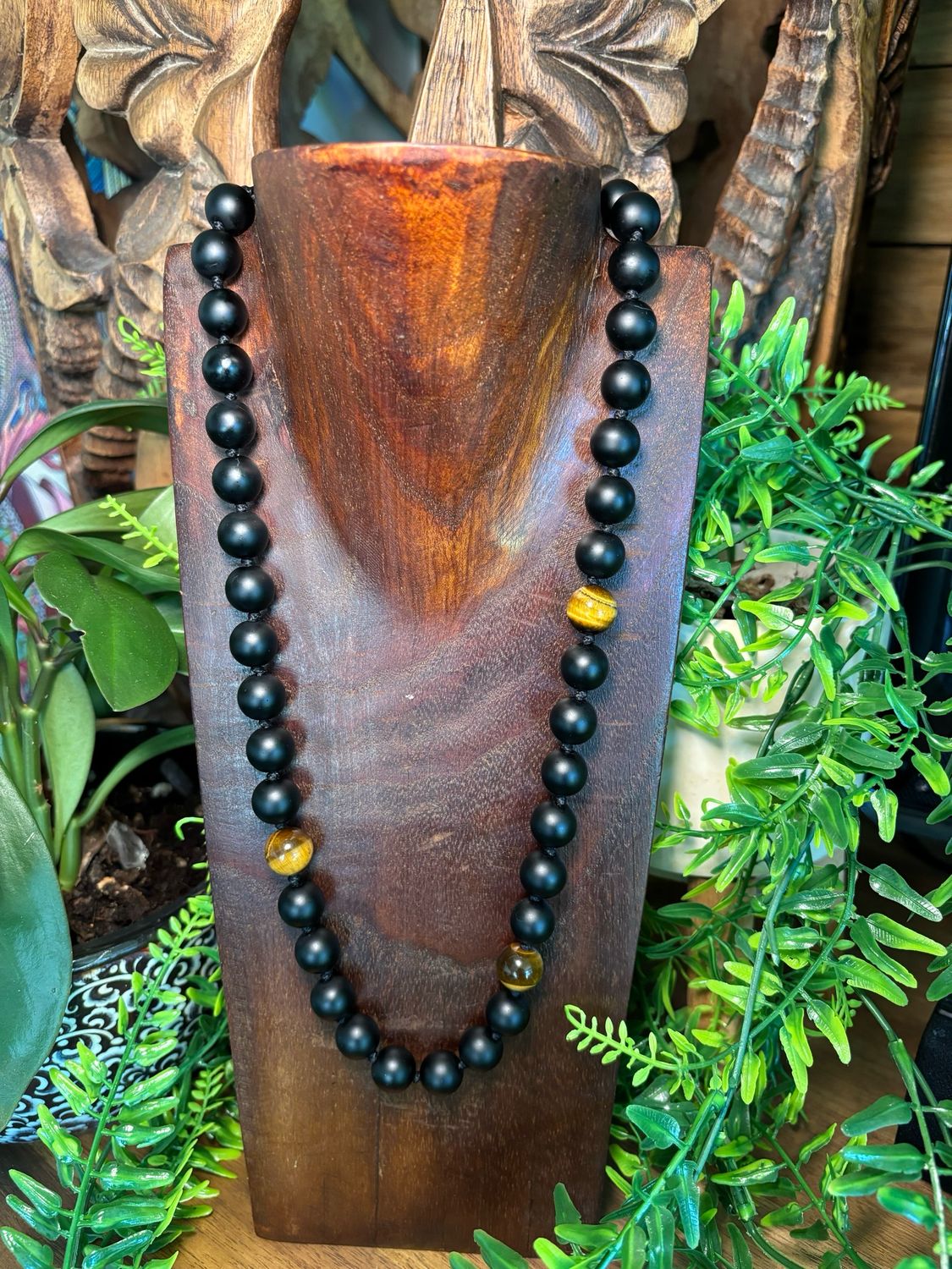 Black Onyx &amp; Tiger’s Eye Beaded Necklace