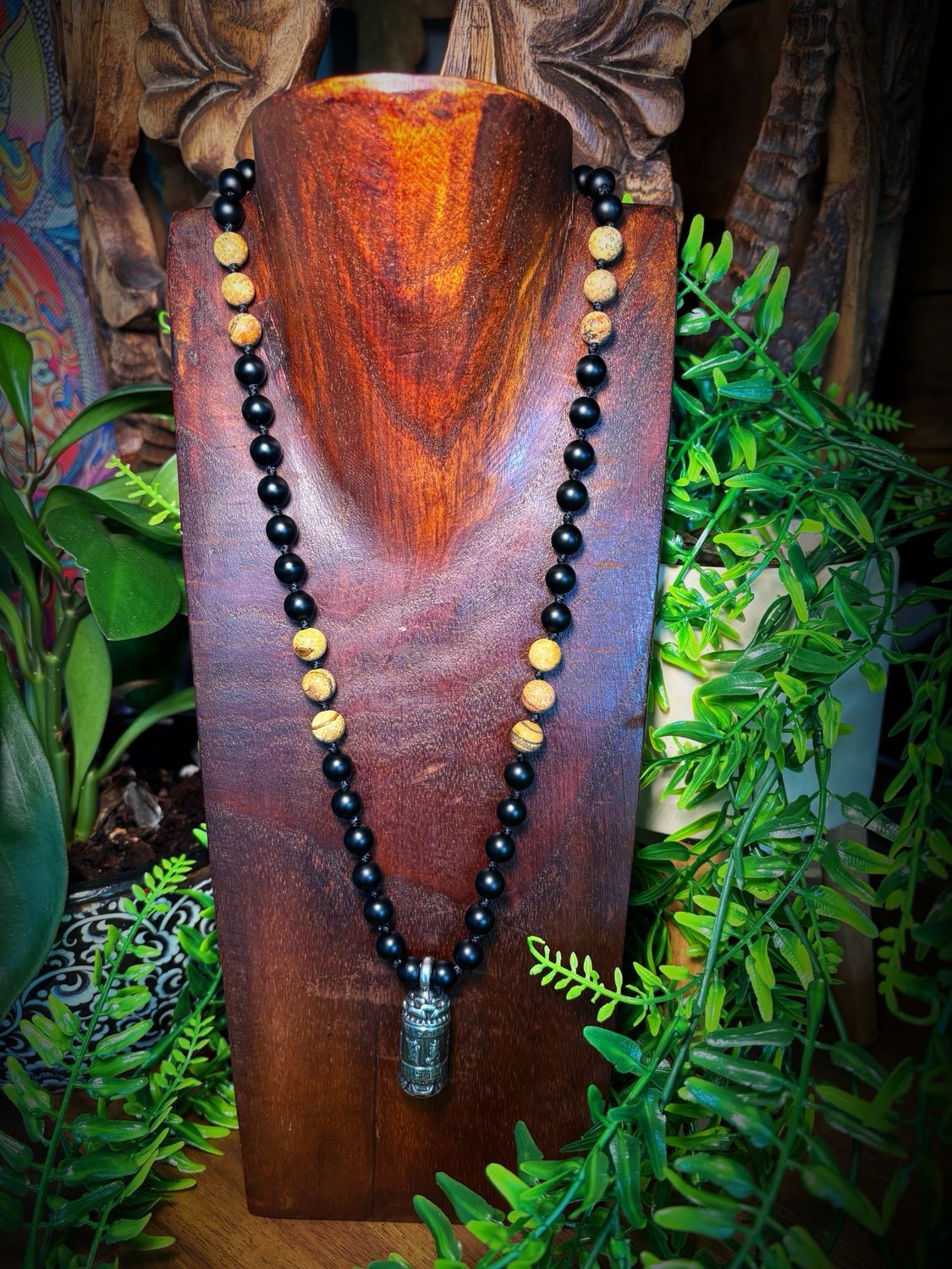 ‘Mindful Harmony’ Black onyx &amp; Picture Jasper Half Mala