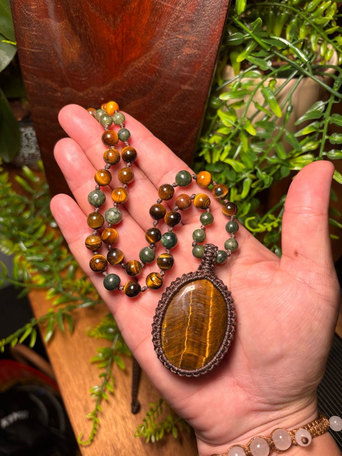 Tiger’s Eye &amp; Nephrite Jade Necklace