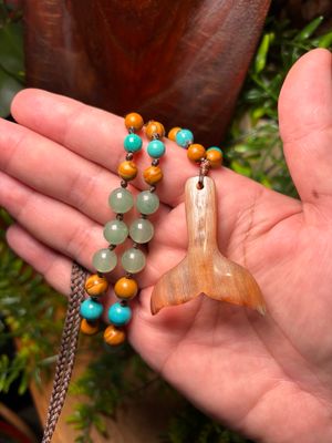 Whale Tail Necklace w Turquoise, Jasper, Aventurine