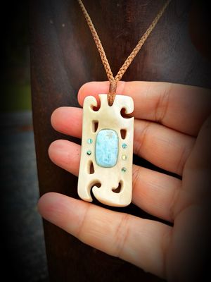 Handcrafted Bone With Larimar &amp; Abalone Shell