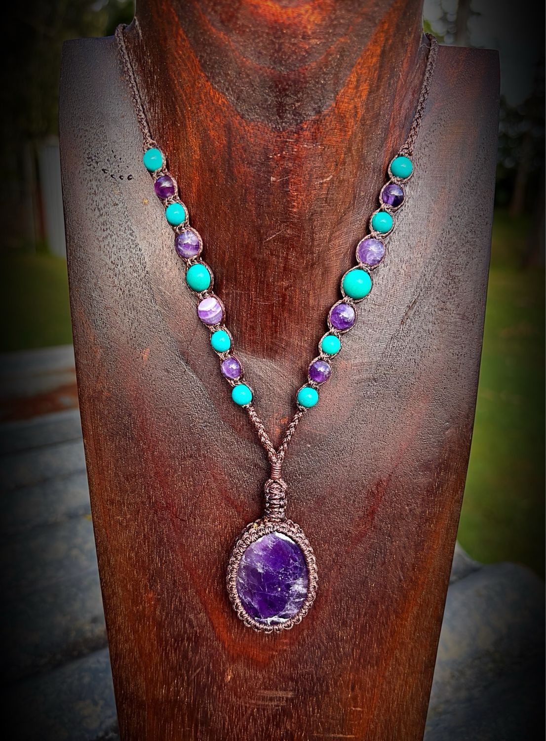 Amethyst Pendant With Turquoise Necklace