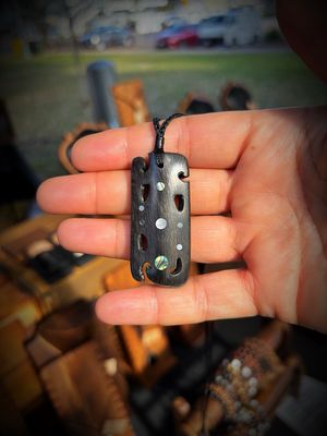 Goat’s Horn Carved Pendant with Abalone
