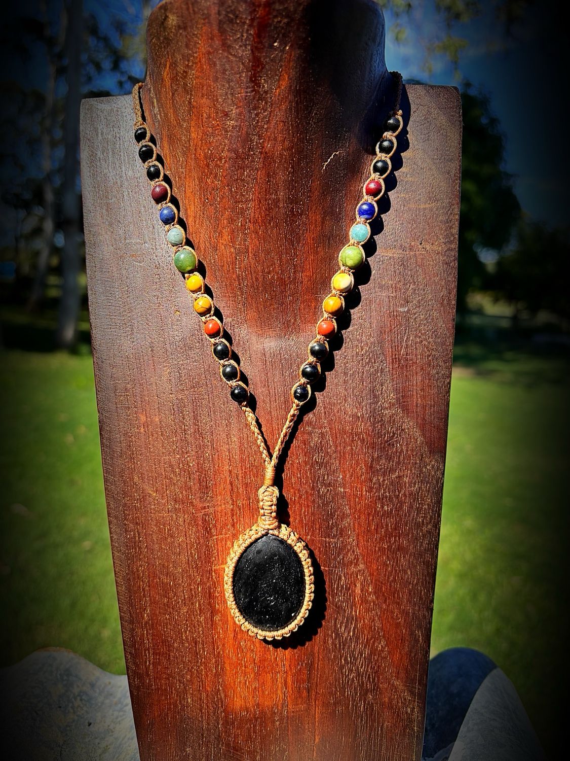 Sheen Obsidian With Grounding Chakra Necklace