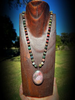 Indian Agate Pendant With Mookaite &amp; Agate Necklace