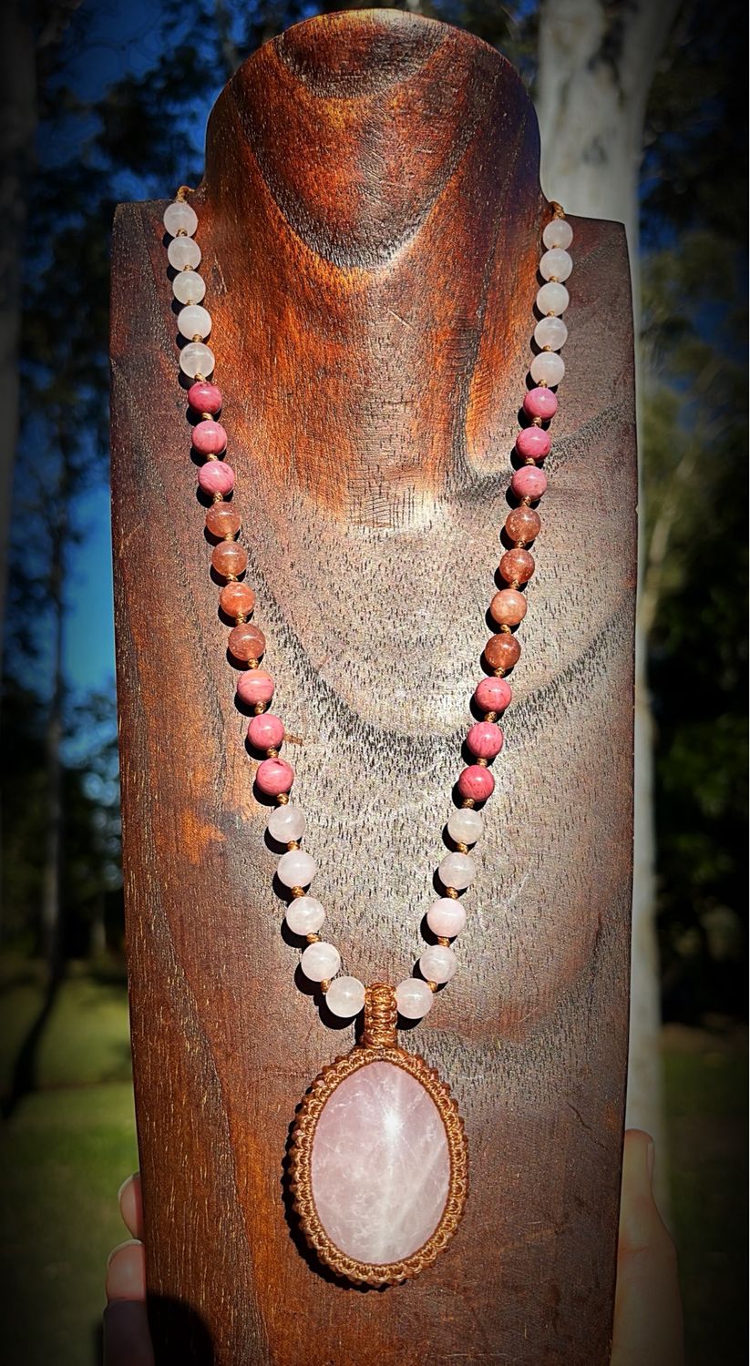 Rose Quartz Pendant With Rhodochrosite &amp; Sunstone