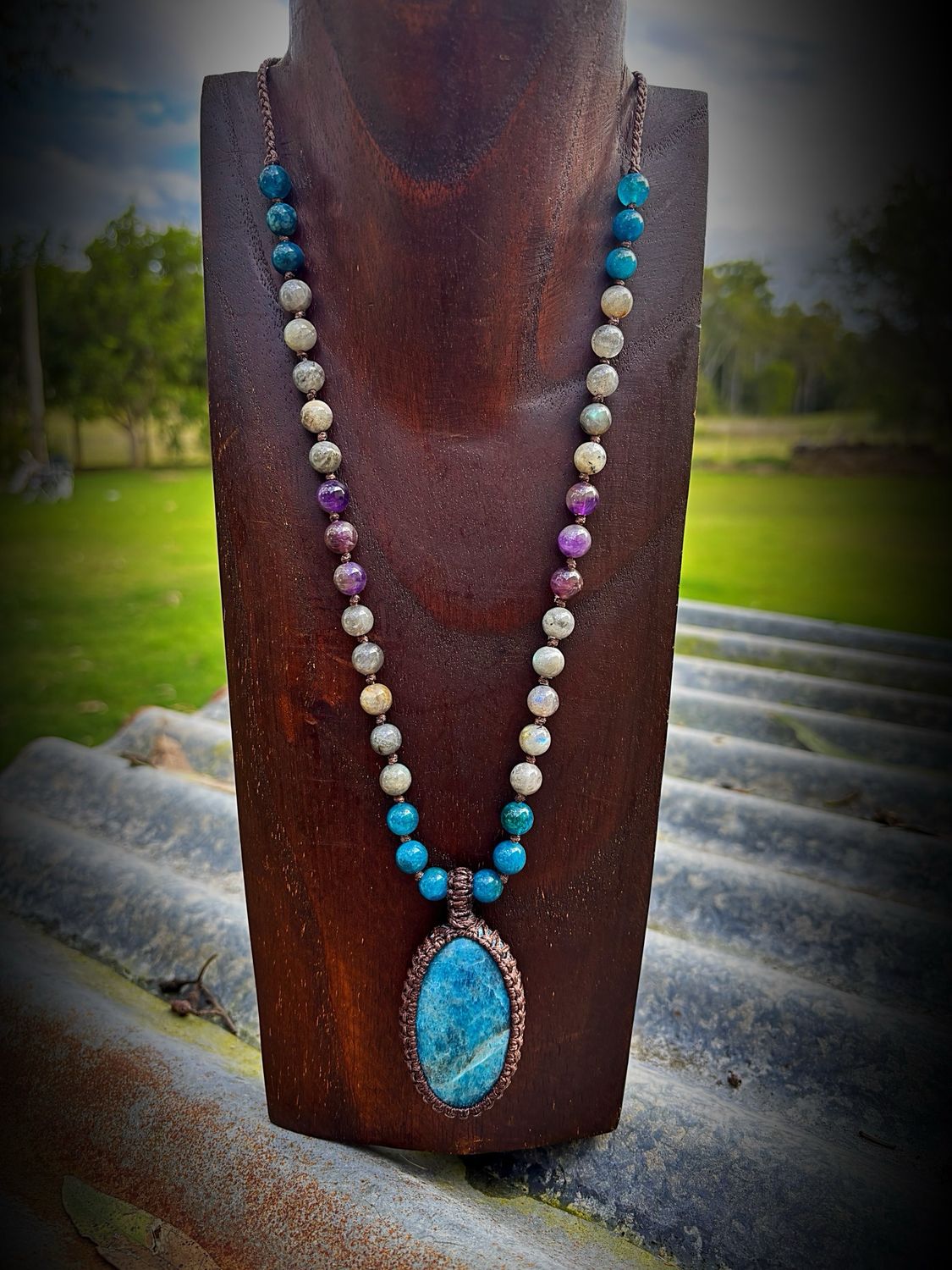 Apatite Pendant w Amethyst, Labradorite &amp; Apatite Necklace