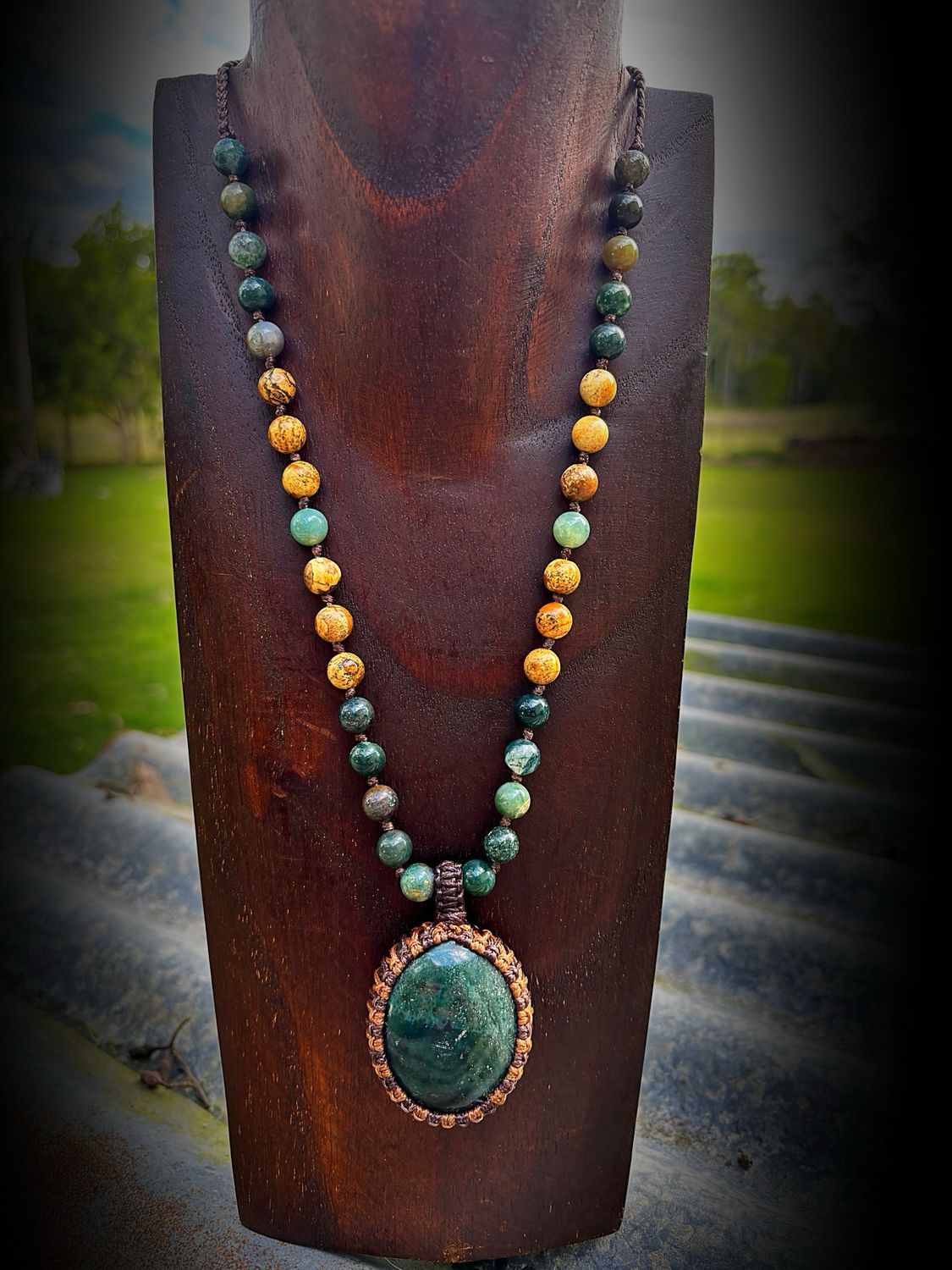 Indian Agate Pendant With Indian Agate &amp; Picture Jasper Beaded Necklace