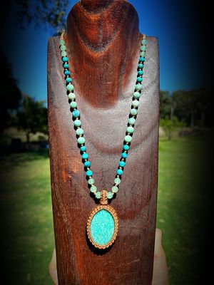 Amazonite ‘Harmonise’ Pendant With turquoise And Amazonite Beaded Necklace