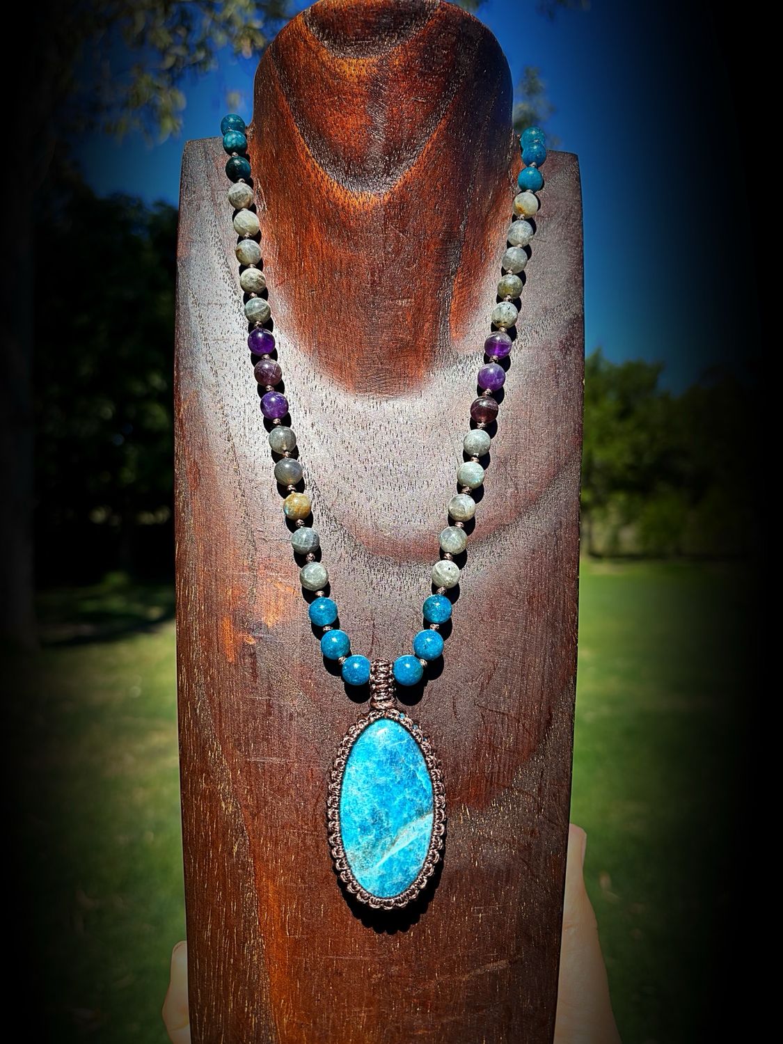 Apatite Pendant With Labradorite, Amethyst &amp; Apatite Beads