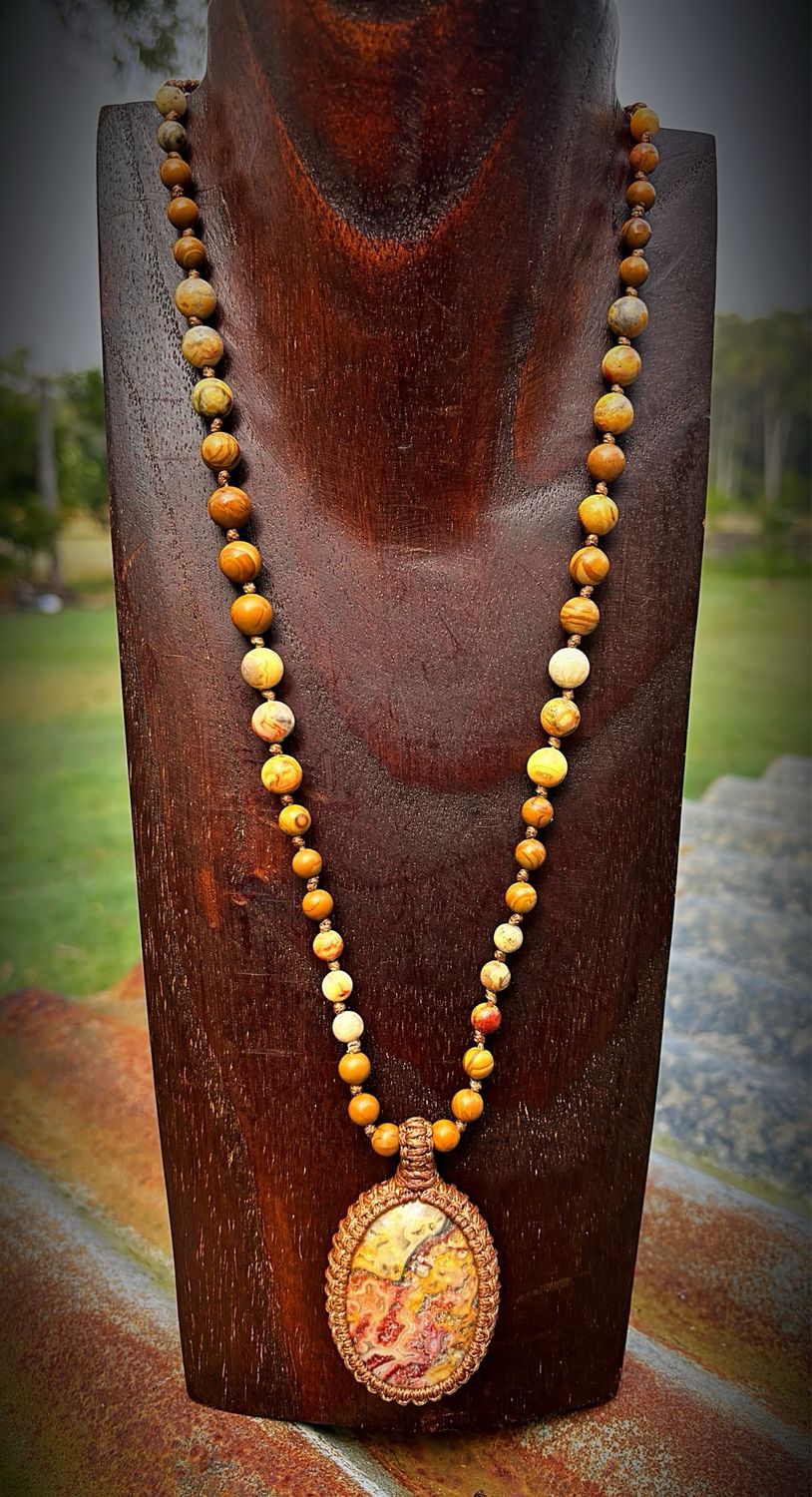 Crazy Lace Agate with Woodgrain Jasper Beaded Necklace