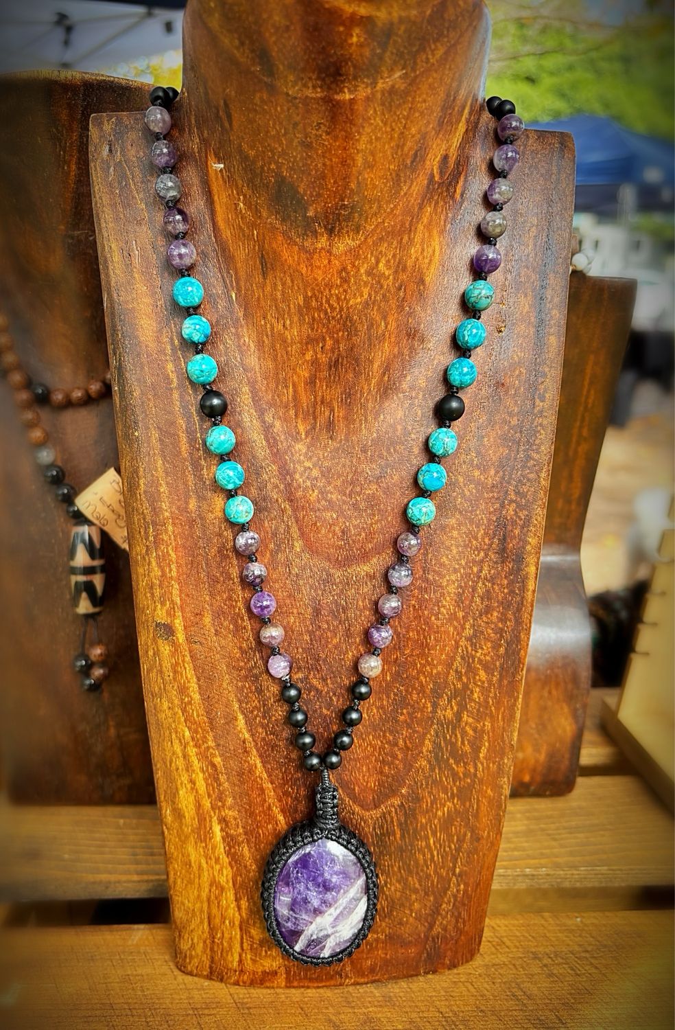 Amethyst Half Mala with Turquoise, Black Onyx