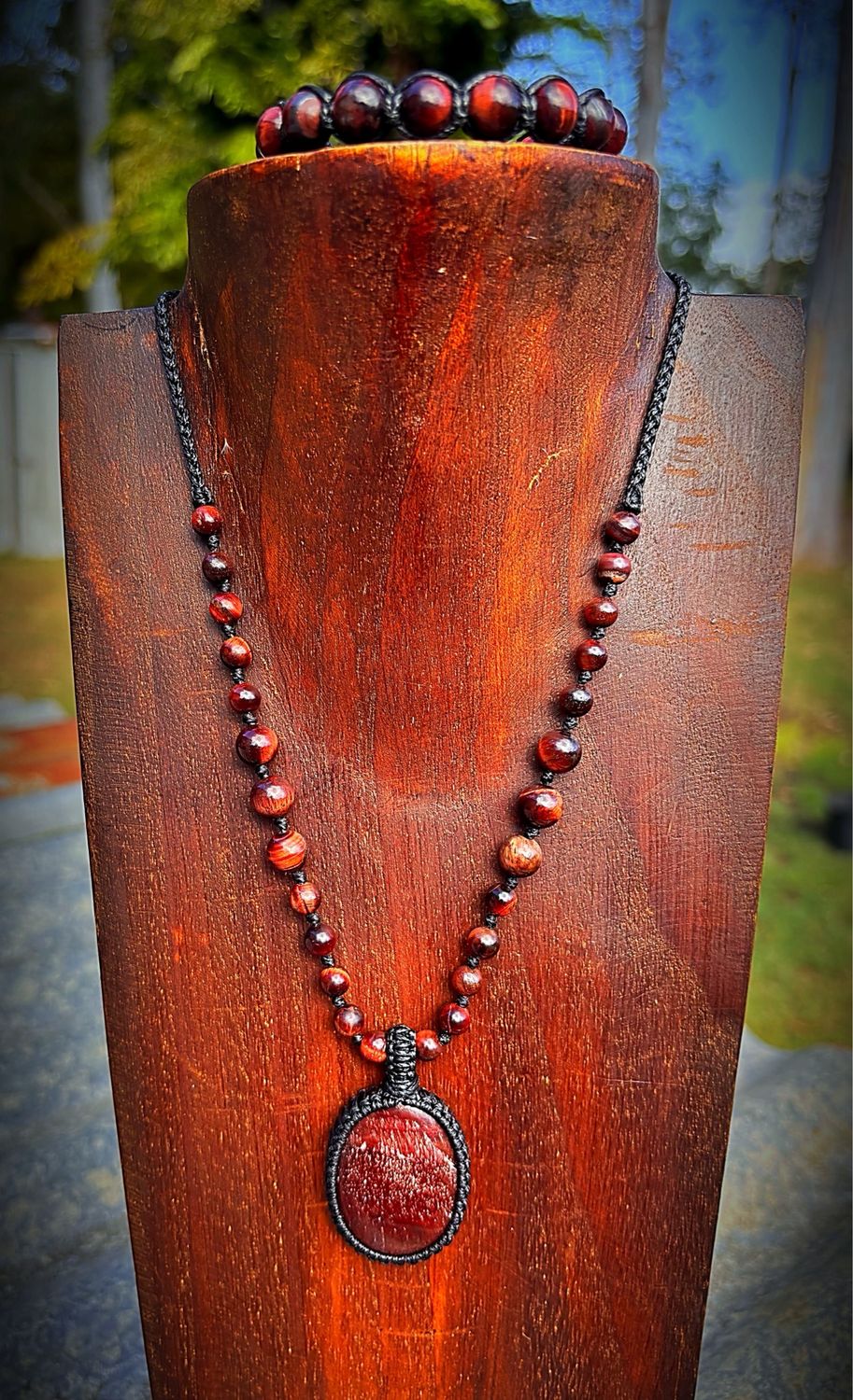 Red Tiger’s Eye Beaded Pendant