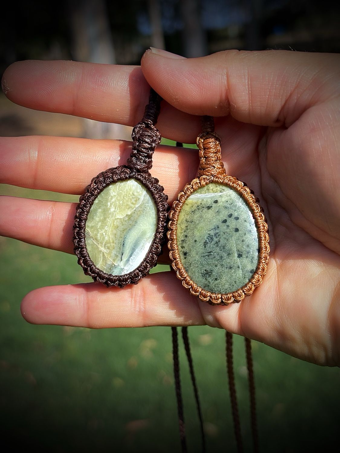 Lime Serpentine Macrame Pendant