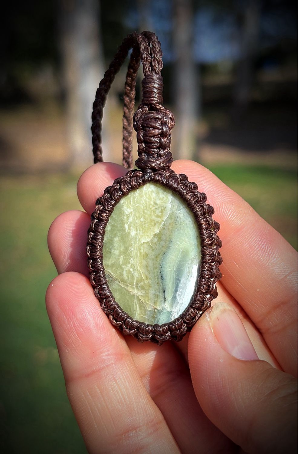 Lime Serpentine Macrame Pendant