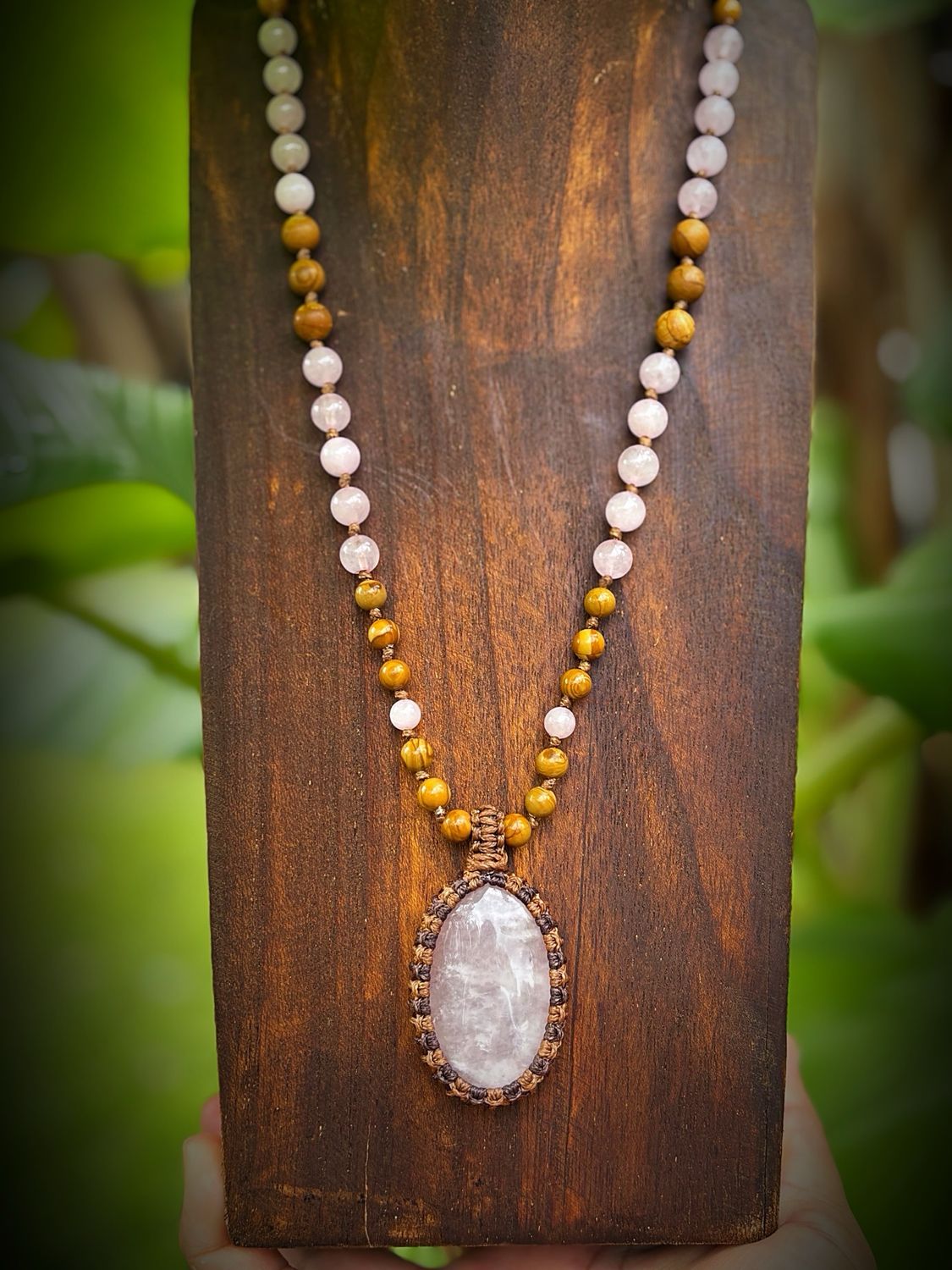 Rose Quartz And Petrified Wood Jasper Beaded Necklace