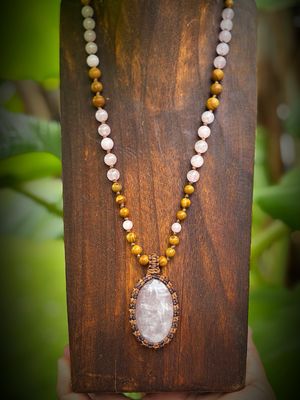 Rose Quartz And Petrified Wood Jasper Beaded Necklace