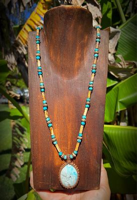 Blue Aragonite With Turquoise &amp; Jasper Necklace
