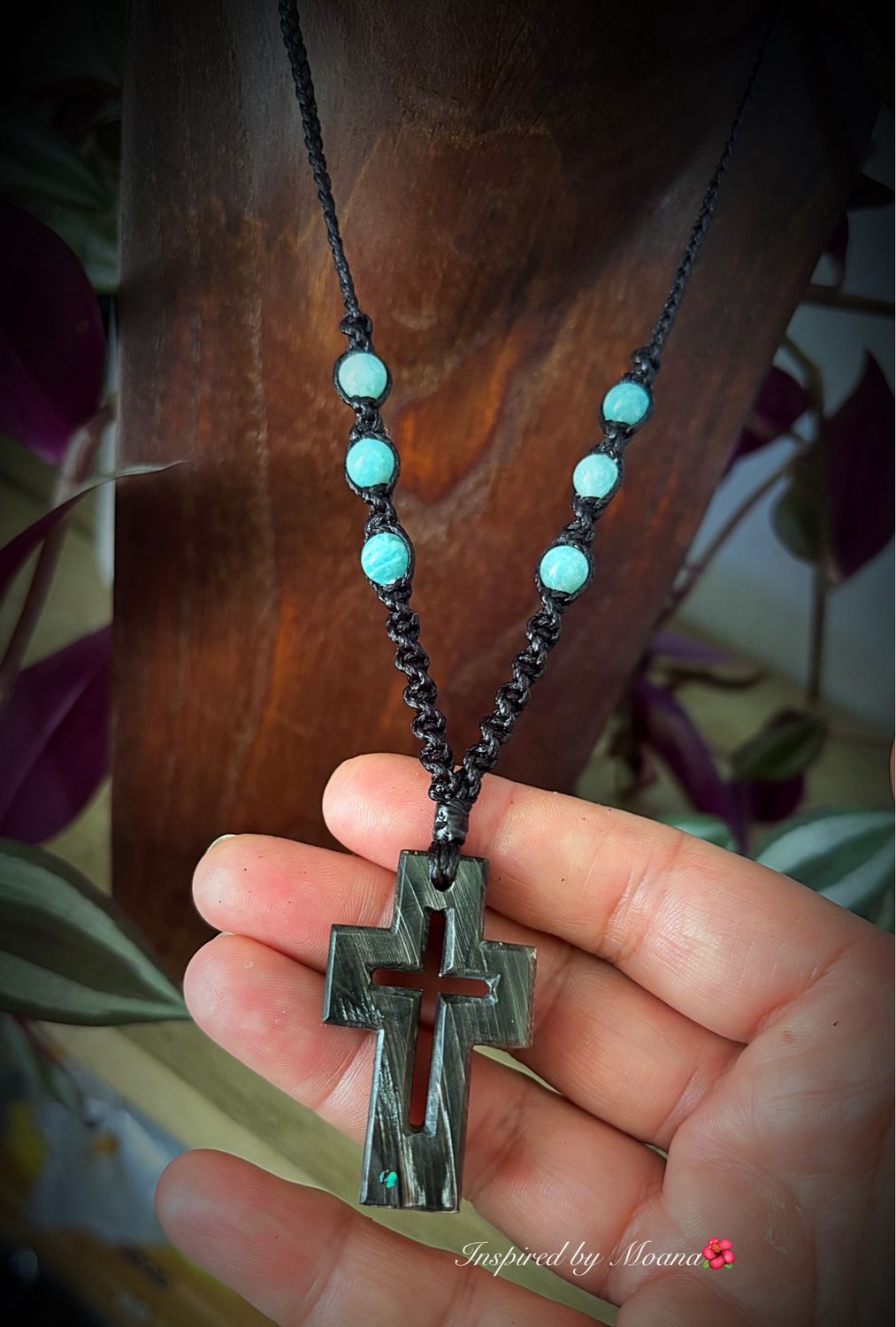 Buffalo Horn Carved Pendant with Abalone