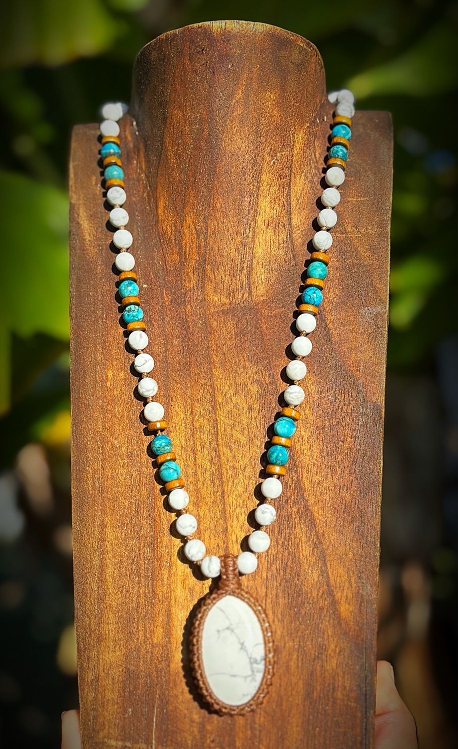 White Howlite Pendant With Added Turquoise Beaded Necklace