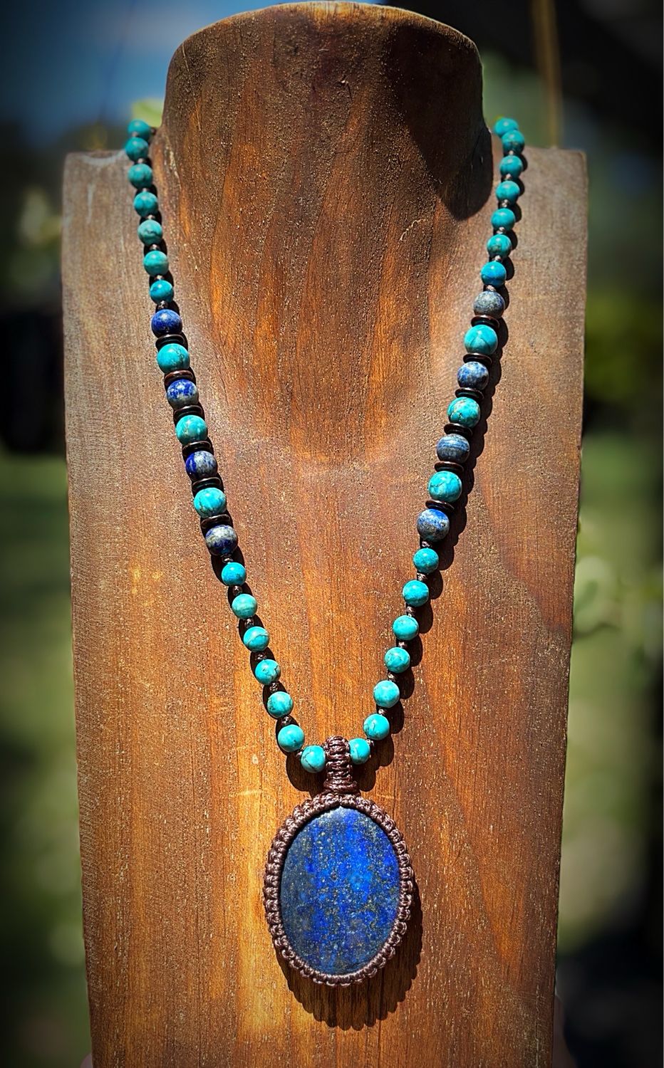 Lapis Lazuli &amp; Turquoise Beaded Pendant Necklace