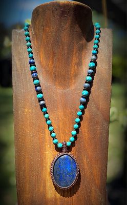 Lapis Lazuli &amp; Turquoise Beaded Pendant Necklace