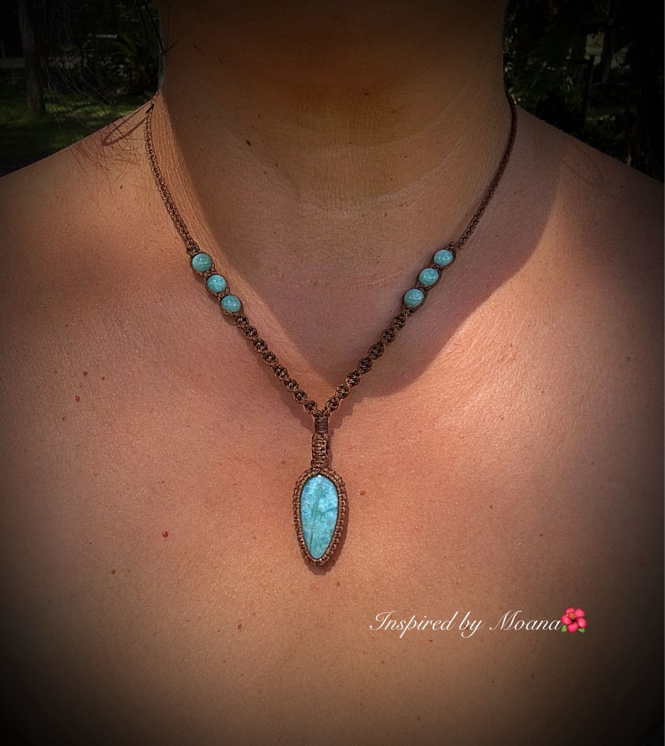Larimar &amp; Amazonite Macrame Pendant