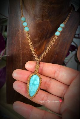 Larimar &amp; Amazonite Macrame Pendant