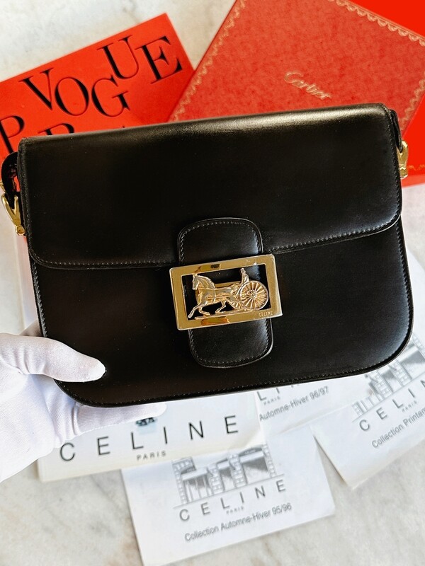 CELINE 1970 Natural Leather Box Shoulder Bag 