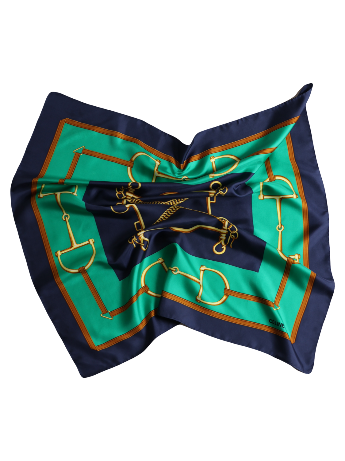 CELINE GREEN SILK SCARF