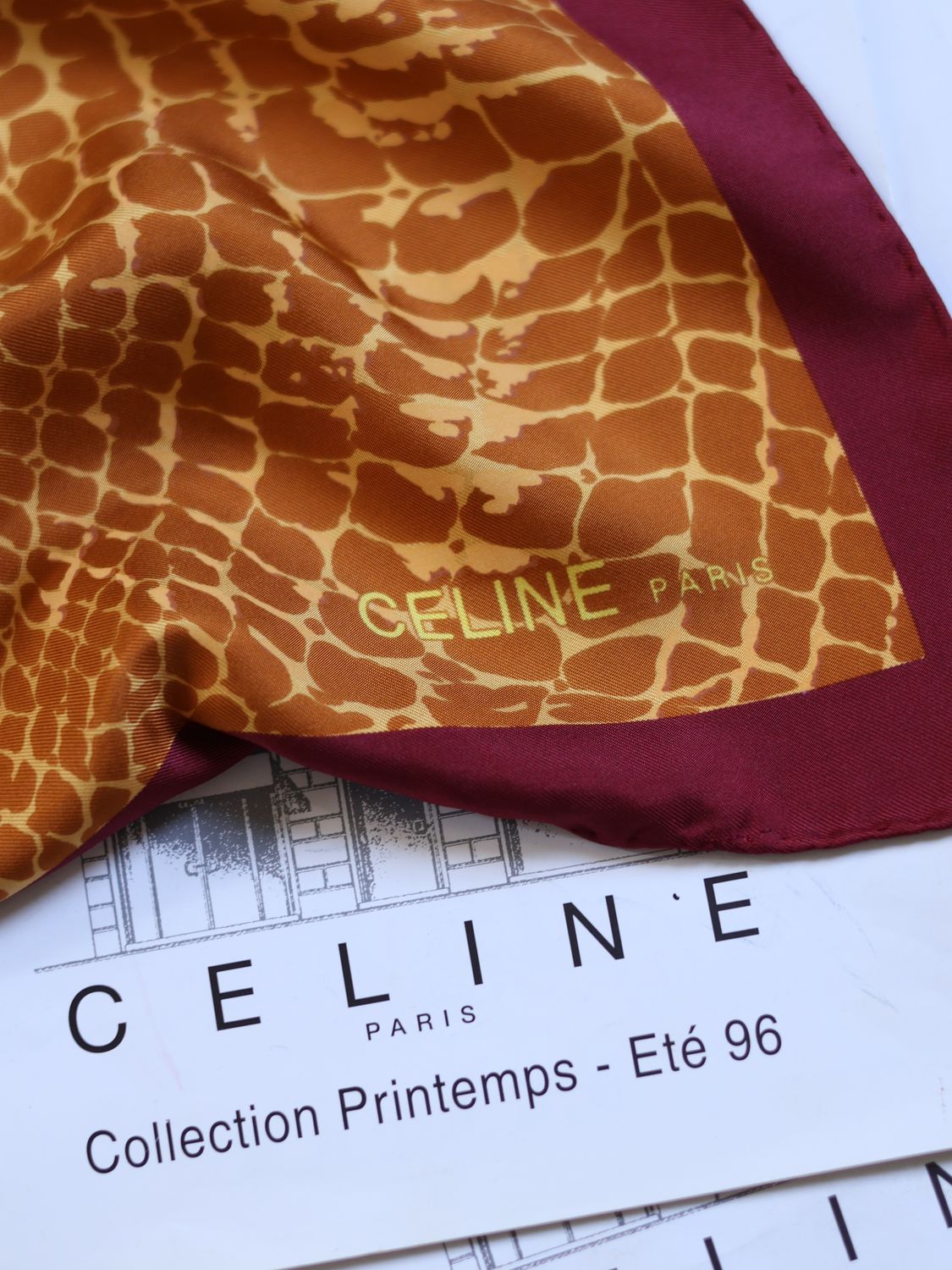 CELINE BURGUNDY SILK SCARF