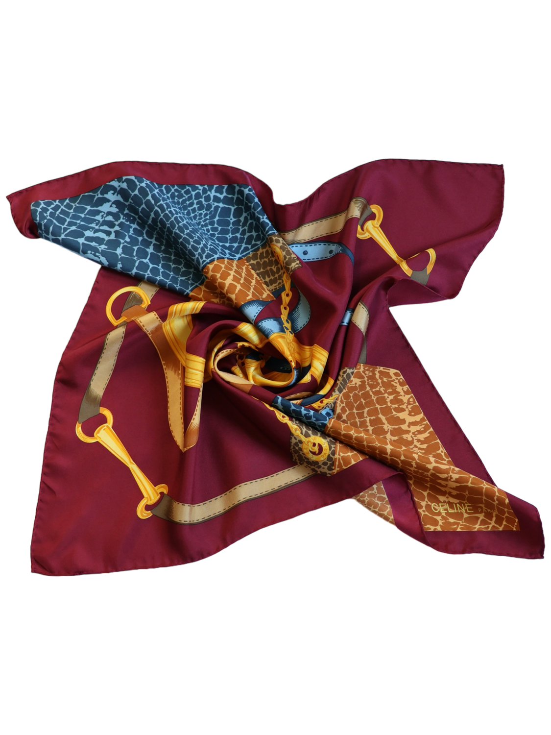 CELINE BURGUNDY SILK SCARF