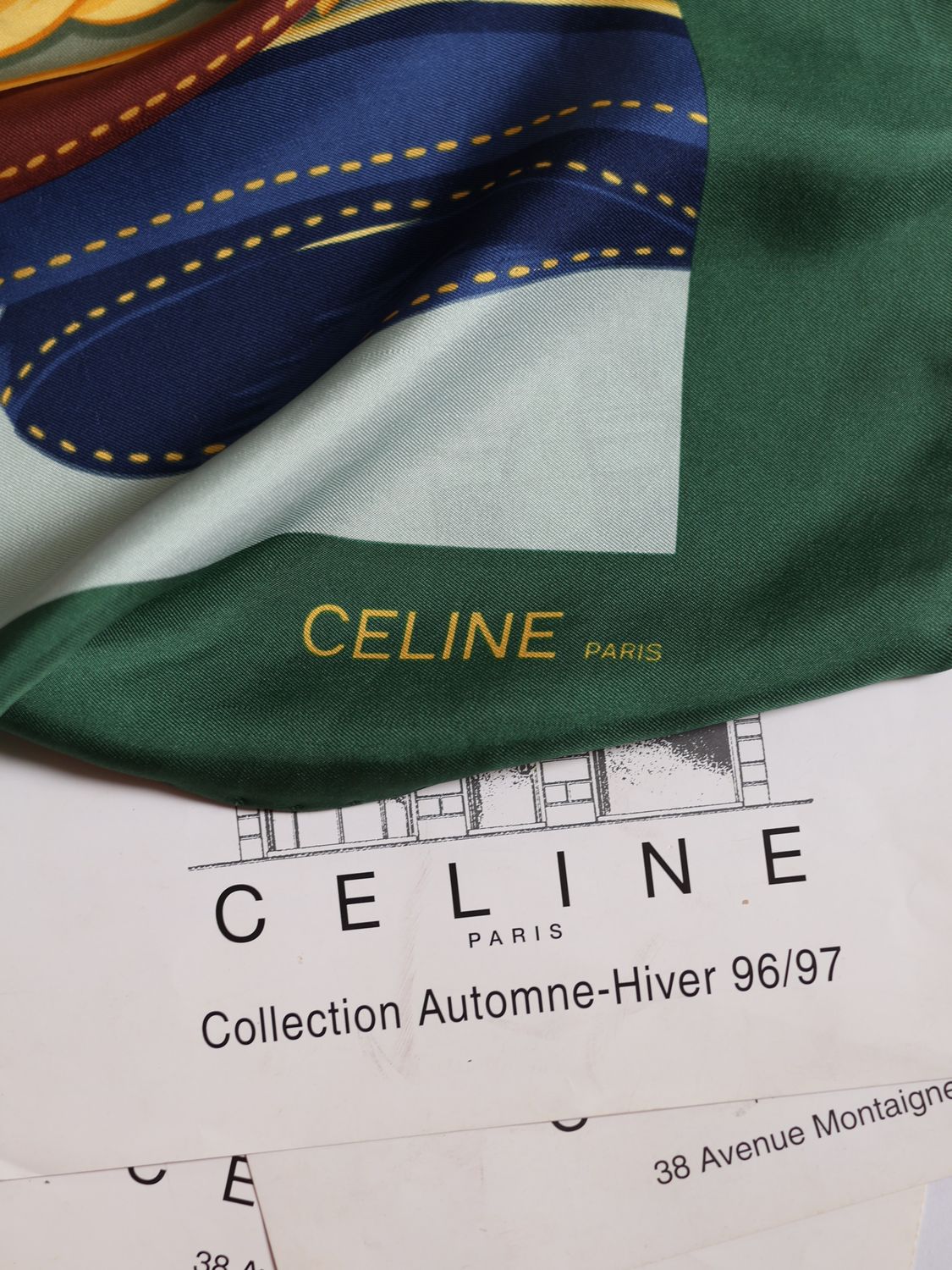 CELINE GREEN SILK SCARF