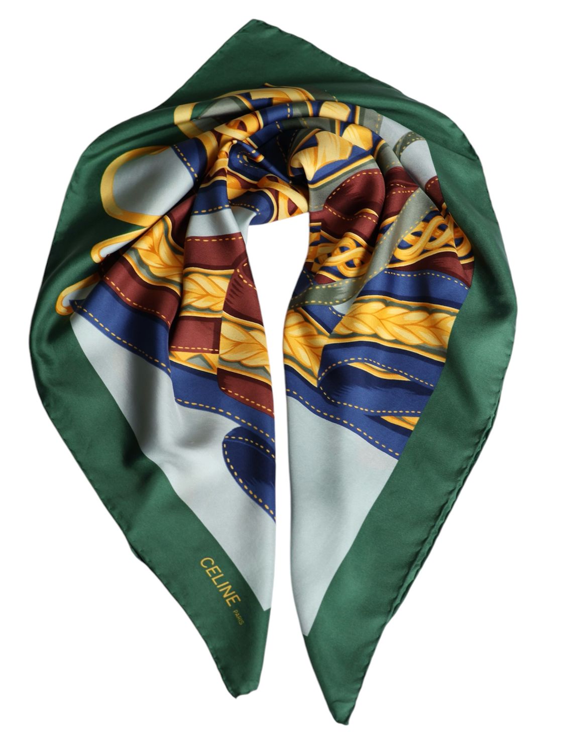 CELINE GREEN SILK SCARF