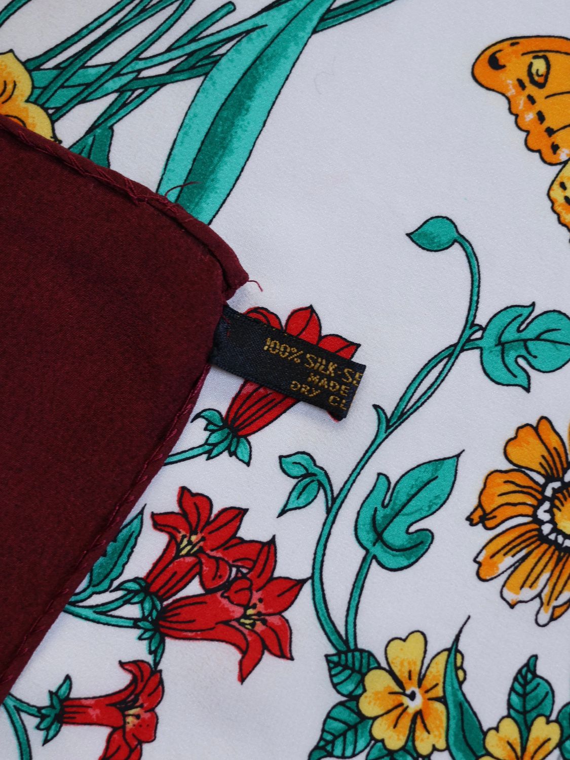 GUCCI FLORA BURGUNDY SILK SCARF
