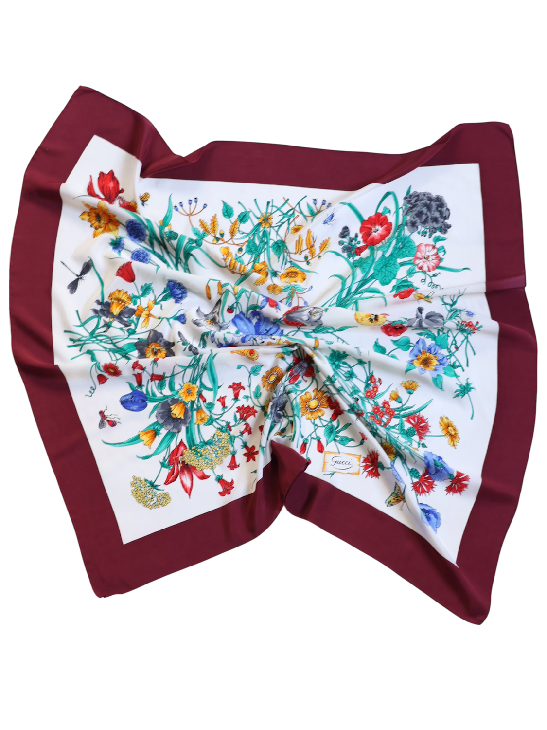 GUCCI FLORA BURGUNDY SILK SCARF