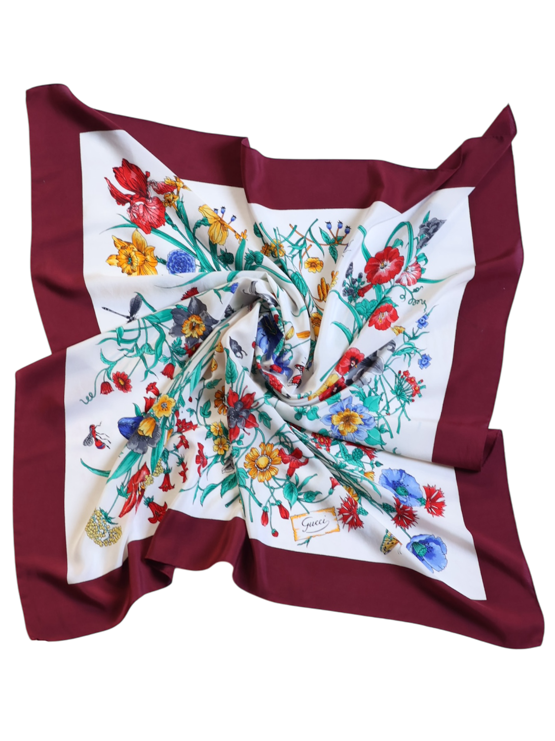 GUCCI FLORA BURGUNDY SILK SCARF