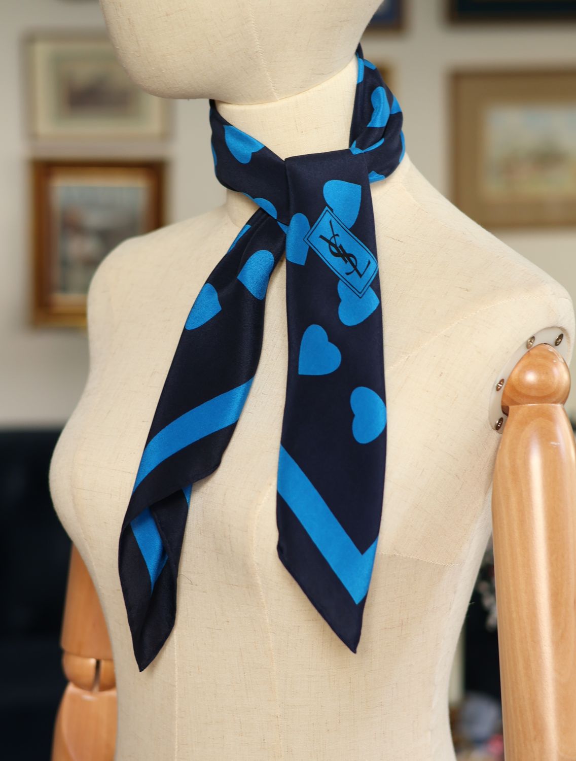 YSL Bleu Coeur Silk Scarf