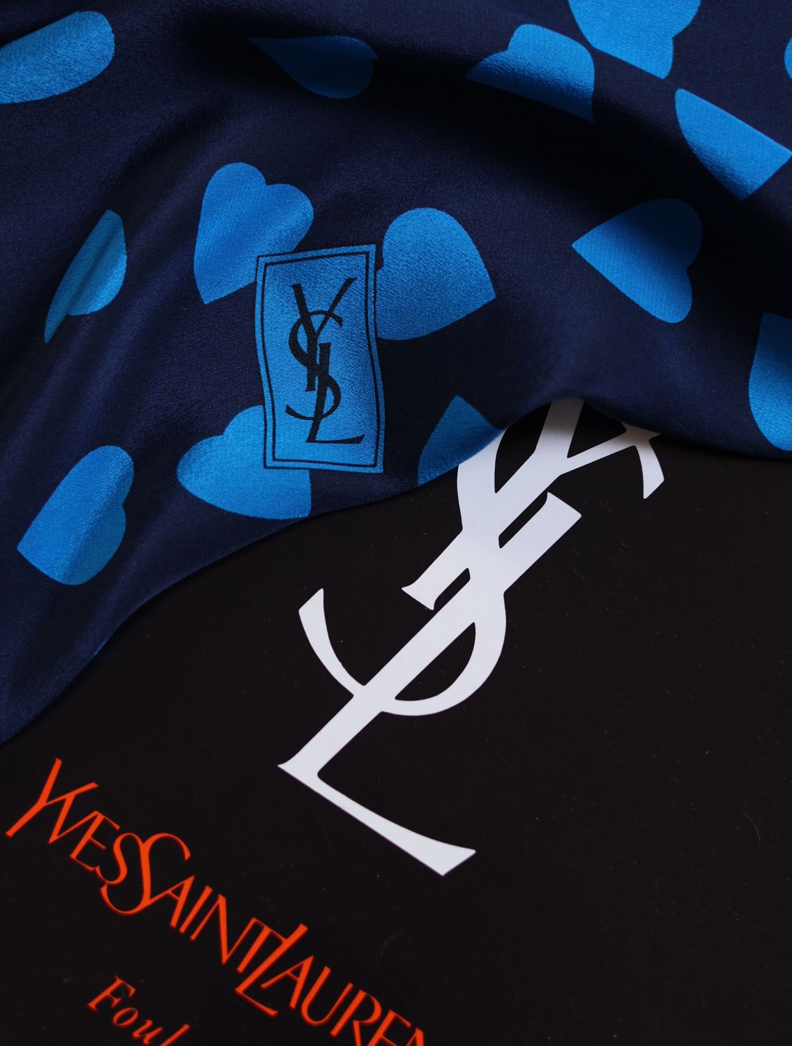 YSL Bleu Coeur Silk Scarf